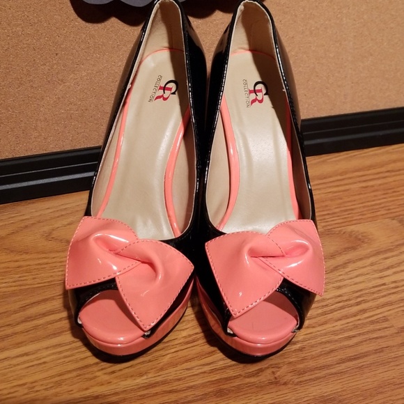 CR Collection Black / Coral 5" Peeptoe Heels - Picture 3 of 7